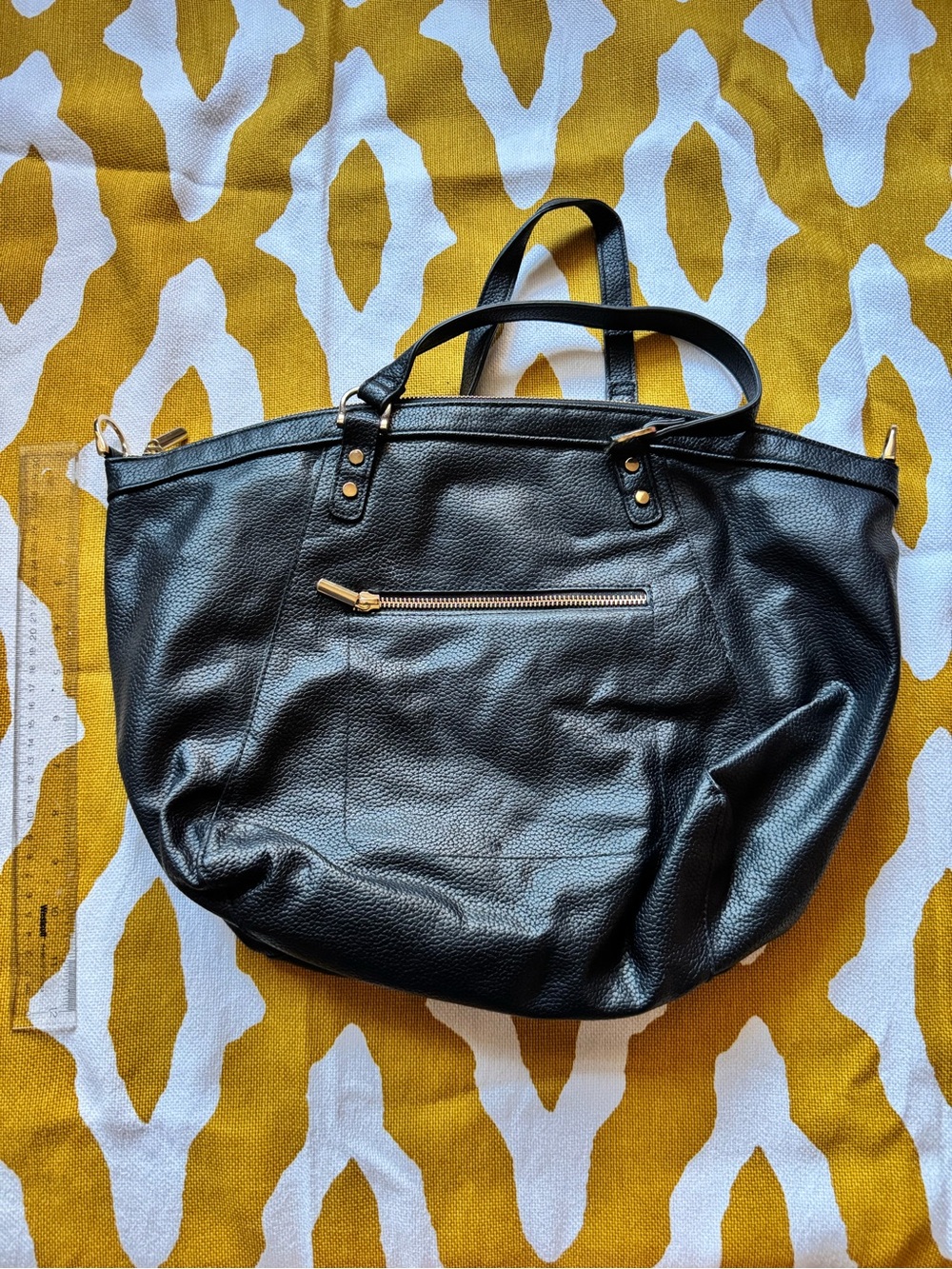 a new day Black Faux Leather Tote with Front Zip Pocket